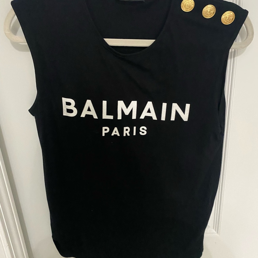 Balmain black woman’s muscle shoulder button T